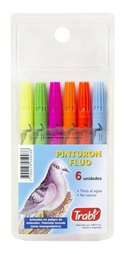 Marcador Fibra Pinturon Fluo X6 Colores Surtidos Trabi