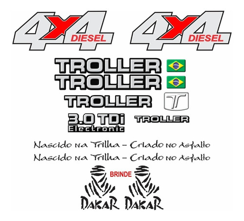 Kit Adesivos Emblema Troller T4 4x4 Diesel 3.0 Tdi 2008 Completo Carro Vermelho Tlr063