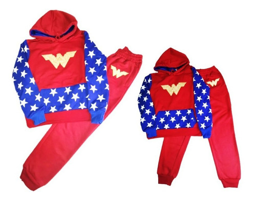 Imagen 2 de 5 de Conjunto Pans Y Sudadera Con Gorra Mujer Maravilla Niña Bd