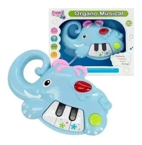 Mini Organo Poppi  C/luz Y Sonido - Elefante -