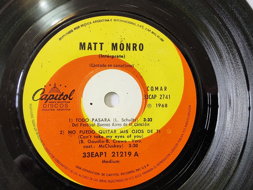 Vinilo Ep De Matt Monro Todo Pasará (f123 (Usado)
