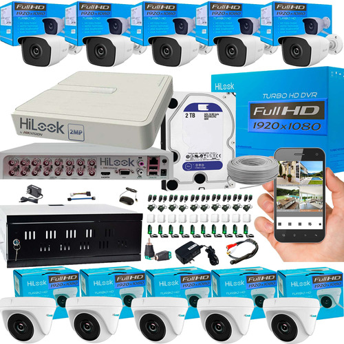 Kit Hikvision Hilook Dvr 16 Ch + 10 Cámaras 1080p +d,d 2tb