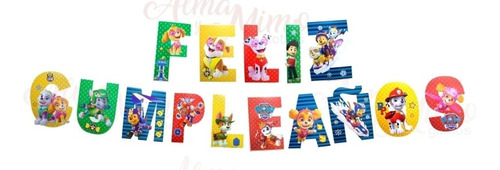 Banderín Feliz Cumpleaños Paw Patroll Personajes 