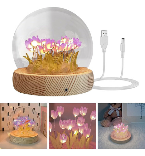 Lámpara Esfera Tulipanes Decorativa P/armar Luz De Noche Rojo