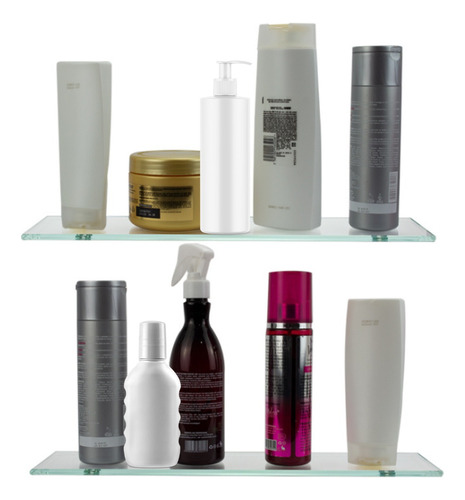 Kit 2 Prateleira Banheiro Vidro Suporte Porta Shampoo 40x10