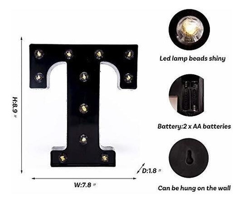 Letra Decorativa Con Luces Led En Color Negro Letra T