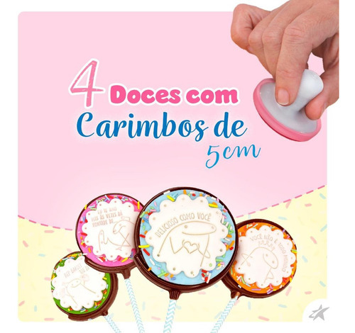 Kit Carimbos Flork Rosa Bebe 5cm 5 Peças Para Marcar Massa