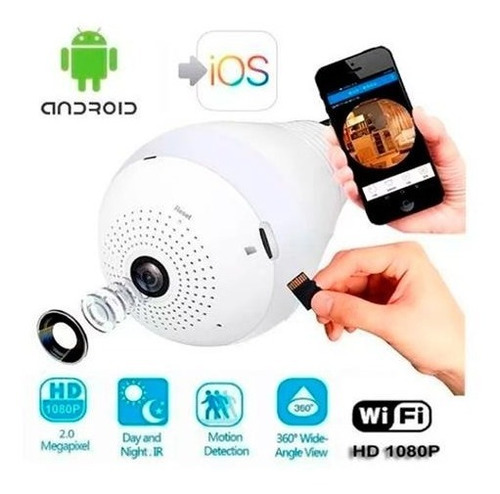 Foco Led Espia Camara Hd Vigilancia 360 Wifi Itelsistem