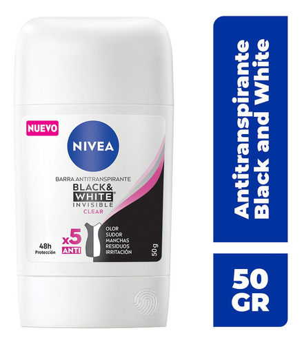 Nivea Invisible Black & White Clear antitranspirante en barra 50g