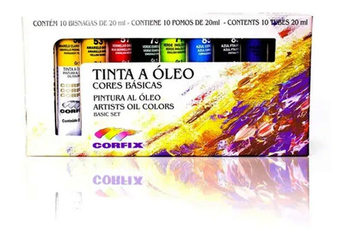 Estojo Tinta Oleo Com 10 Cores Basicas De 20ml Corfix 