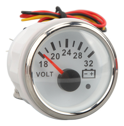 Voltímetro De 52 Mm, 18 V/32 V, Esfera Blanca, Bisel Platead