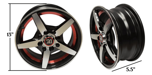 Juego De 4 Rines R1 Sport Black Machined Red Line 13x5.5 Negro Pulido