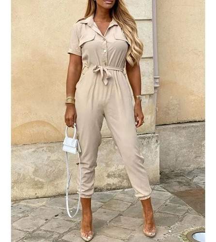. Women's Casual Jumpsuit Deep V Neck With Buttons