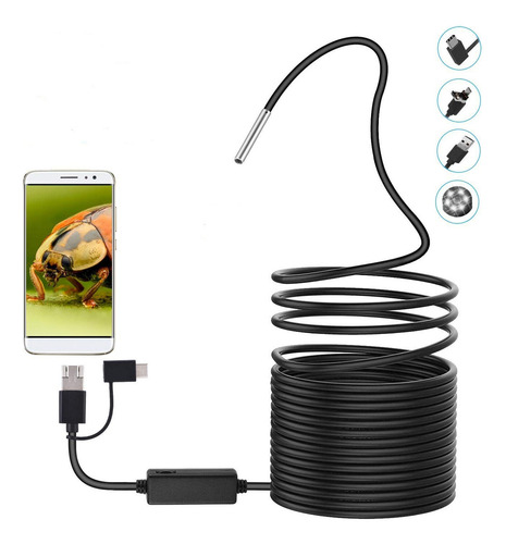Endoscopio Usb, 20m 5.5mm Cámara De Inspección De Boroscopio 720p Cámara A Prueba De Agua Con 6 Luces Led Para Teléfono, Computadora La Inspección De Tuberías De Automóviles