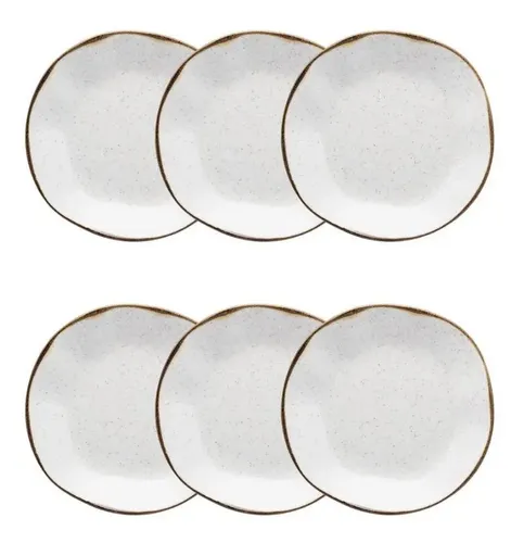 Conjunto De 6 Pratos Fundos 22,5cm Ryo Maresia Branco E Marrom