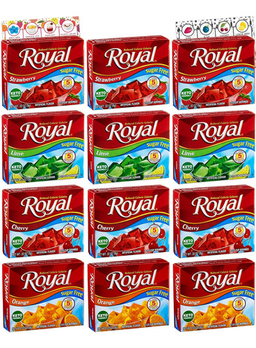  Royal Gelatin - Paquete Variado De 12 Unidades Sin Azúcar, 