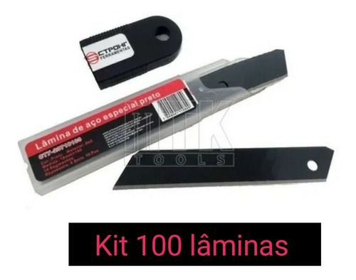 100 X  Lâminas Refil Aço Especial Preto 18mm - Tipo Olfa