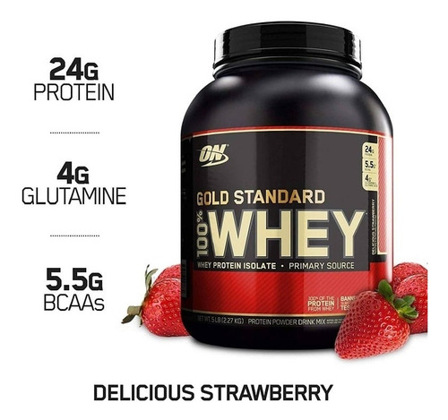 Suplemento en polvo Optimum Nutrition Proteína Gold Standard 100% Whey proteína sabor delicious strawberry en pote de 2.27kg