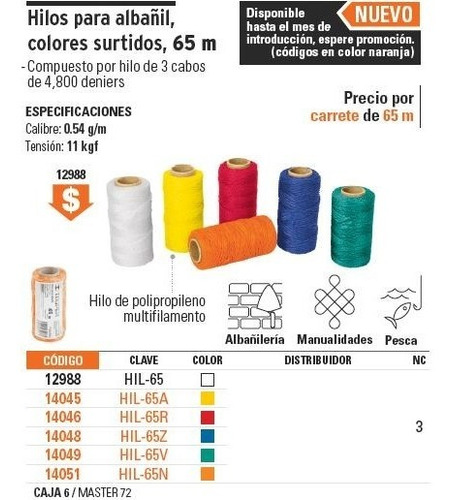 Imagen 2 de 4 de Hilo Albañil Chico 65 Mt Amarillo Truper 14045