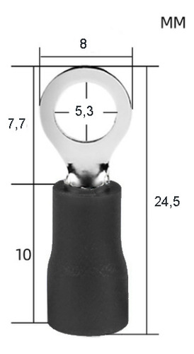 10 Pçs Terminal Pré Isolado Olhal Fio 4mm Furo 5,3mm
