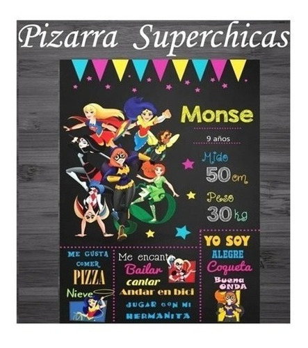 Kit Imprimible Pizarra Super Heroínas Con Textos Editables