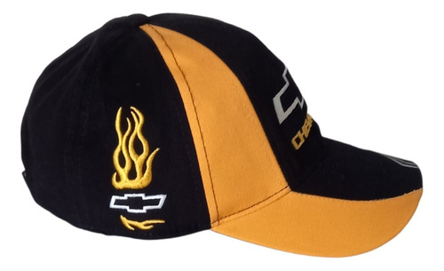 Gorro Chevrolet Adulto Ajustable Negro Y Amarillo ( Logo Frente Bordado) Xl (57-60cm) Ajustable