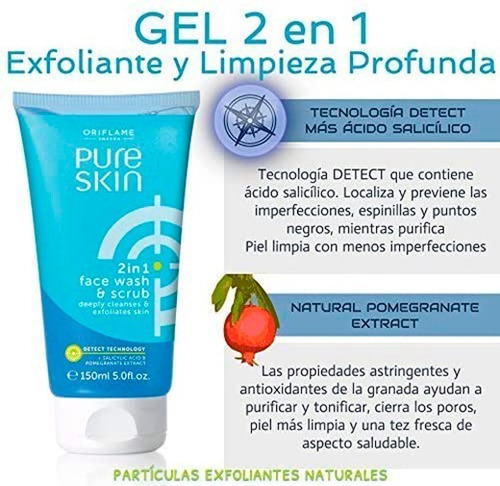 Imagen 3 de 4 de Gel Facial 2 En 1 | Exfolia Y Purifica | Pure Skin Oriflame