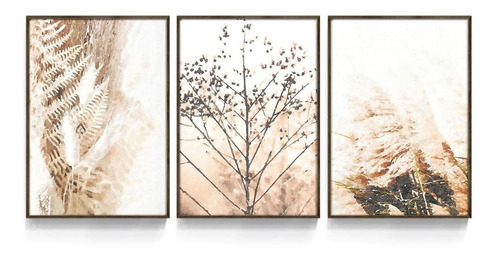 Quadro Decorativo Abstrato Folhas Sépia Secas Sala Quarto