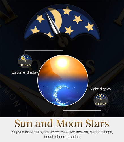 Reloj Olevs Green Automatic Mechanical Moon Phase Para Hombr