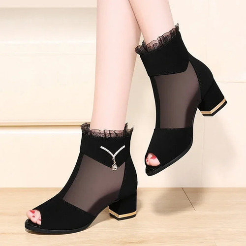 Sandalias De Tacón Alto De Malla Para Mujer - Botas Frescas
