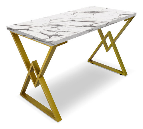 Mesa Ouro 1,20x0,60 Em Aço E Madeira P/ Escritório Cozinha Cor Dourado/Vulcano