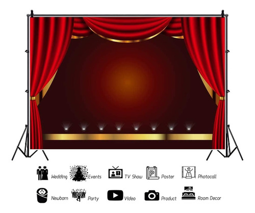 Telón De Escenario 15 X 10 Pies Rojo Con Encaje Dorado