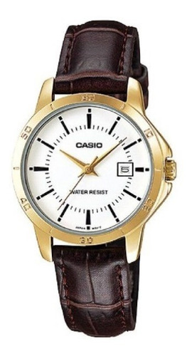 Reloj Casio Ltp V004gl 7a Mujer Cuero Café 