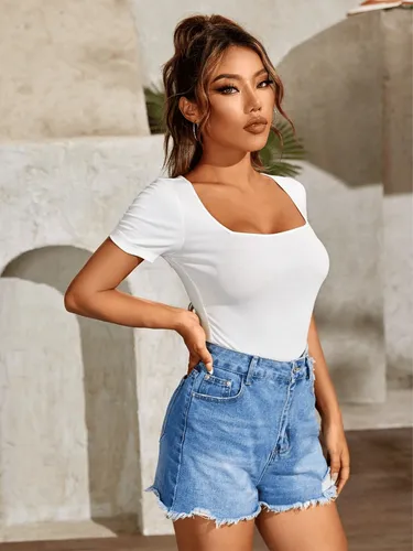 Body Negro Body Blusa Blanca Body Manga Larga Y Cuello Redondo Sin