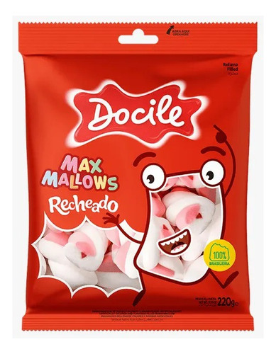 Marshmallow Recheado Rosa Branco Docile - 1 Pacote De 220g