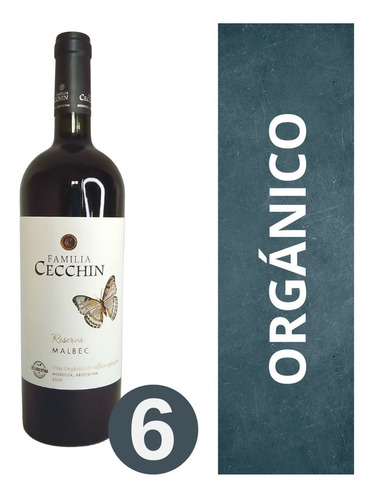 Imagen 1 de 10 de Vino Orgánico Malbec Reserva Cecchin 6 X 750 Cc Sin Sulfitos