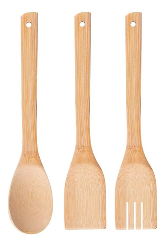 Set Utensilios De Cocina Cuchara Espatulas Madera 3 Pz