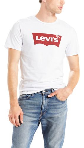 Polera Hombre Lisa Con Logo Blanco Levis