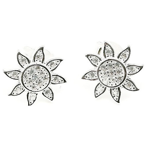 Aros Girasol Circón Plata Fina 925