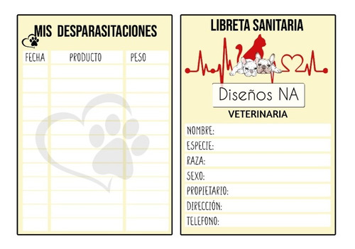 50 Libretas Sanitarias Veterinaria Vacunación 15x10cm