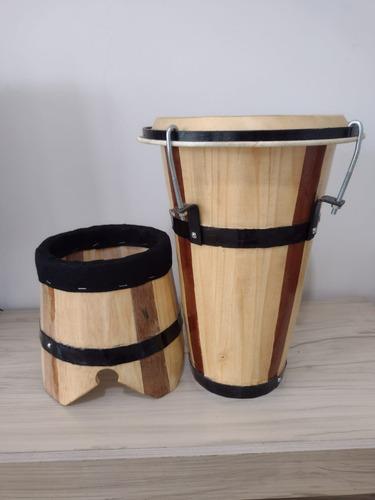 Atabaque Tambor Macaquinho 40 Cm Pinus Com Suporte