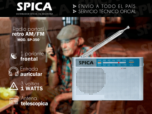 Radio Portatil Spica Sp-350 A Pilas Am/fm Retro Original