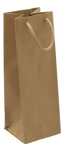 10 Sacolas De Papel Mini Garrafa- 23x8x7,5cm: Alça De Cordão Cor Kraft