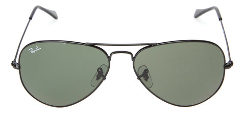 Óculos de sol Ray-Ban Aviator Classic Standard armação de metal cor polished black, lente green de cristal clássica, haste polished black de metal - RB3025