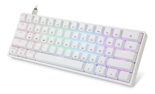 Teclado gamer HK Gaming GK61 QWERTY Gateron Optical Blue inglés US color blanco con luz RGB