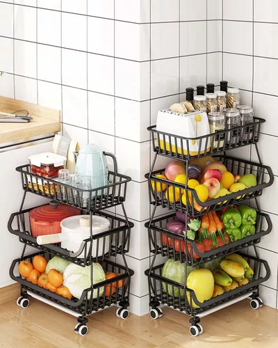 Carrito Cocina, Carro de 4 Niveles con tabla de Cesta Ruedas bloqueables,  para Cocina, Frutas, Verduras