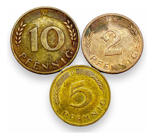 Lote De 3 Monedas Alemanas De 2, 5 Y 10 Pffenig