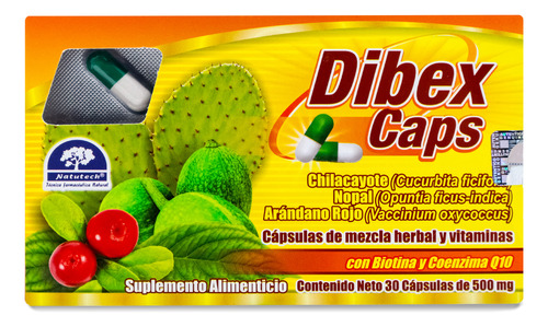 Dibex Caps 30 Caps 500 Mg Vitamina C Zinc Chilcayote Nopal Sabor N/a