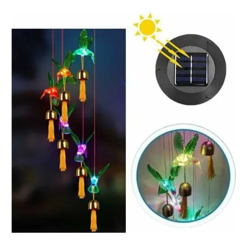 Colibrí Solar Para Jardín Colgante De Viento Luz Led