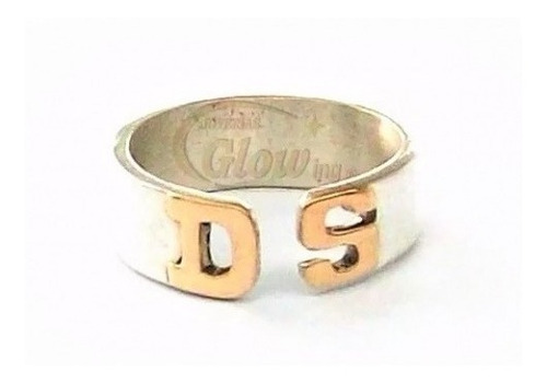 Conjunto Anillo Y Pulsera Plata 2 Letras Oro 18 Relieve Diámetro 60 Cm Largo 15 Cm